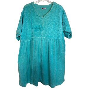 Woman Within Turquoise Chenille Short Sleeve Robe With Zip Closure - Size 3X